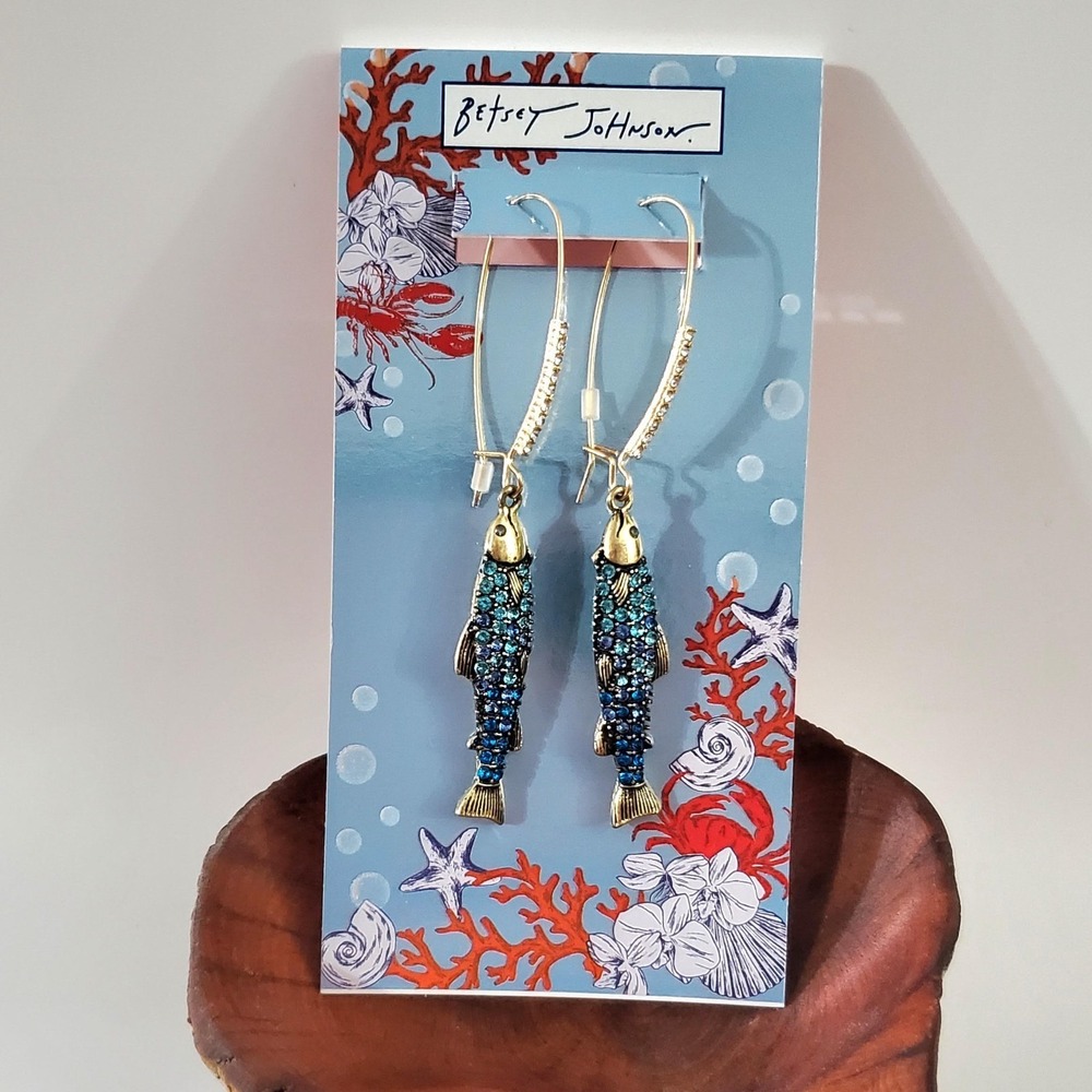 NEW Betsey Johnson Fish Mermaid Jewels Sardine Dangle Blue Earrings NWT $48